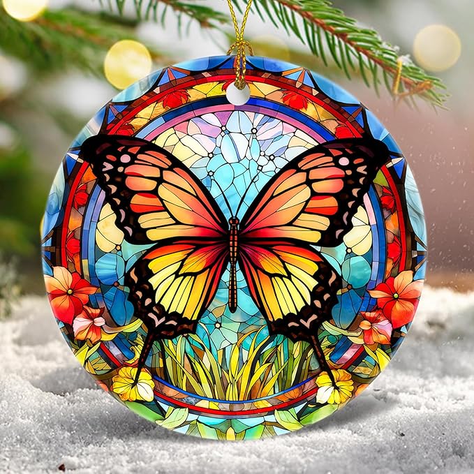 Christmas Tree Decorations Butterfly Ornament, Smooth Ceramic Christmas Tree Ornaments, Xmas Decorative Hanging Ornaments, Christmas Decor Indoor Home Party Gifts Souvenir Butterfly