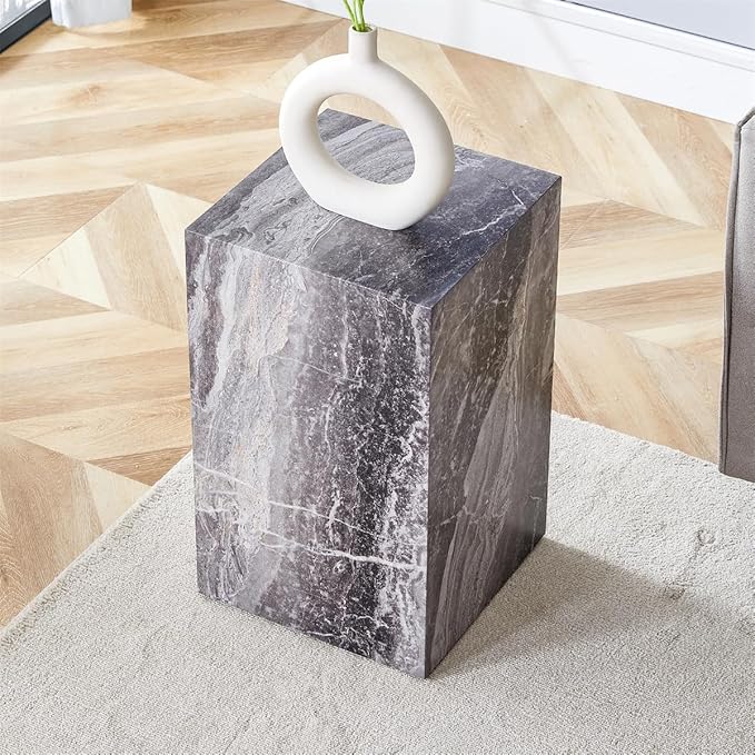 End Table Living Room Table, Faux Marble Sofa Couch Side Table, Bedside Nightstand for Small Spaces, Bedroom