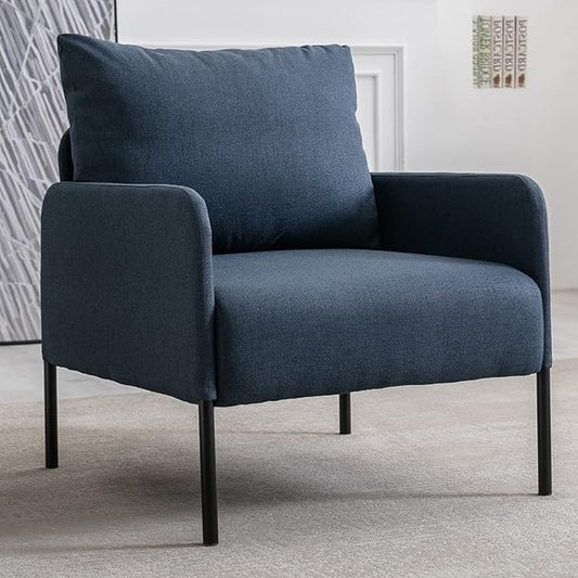 Linen Fabric Living Room Accent Chairs Bedroom Single Sofa Chair, Upholstered Reading Arm Chair Modern Couch w/Comfy Pillow for Waiting Room/Apartment/Dorm, Blue