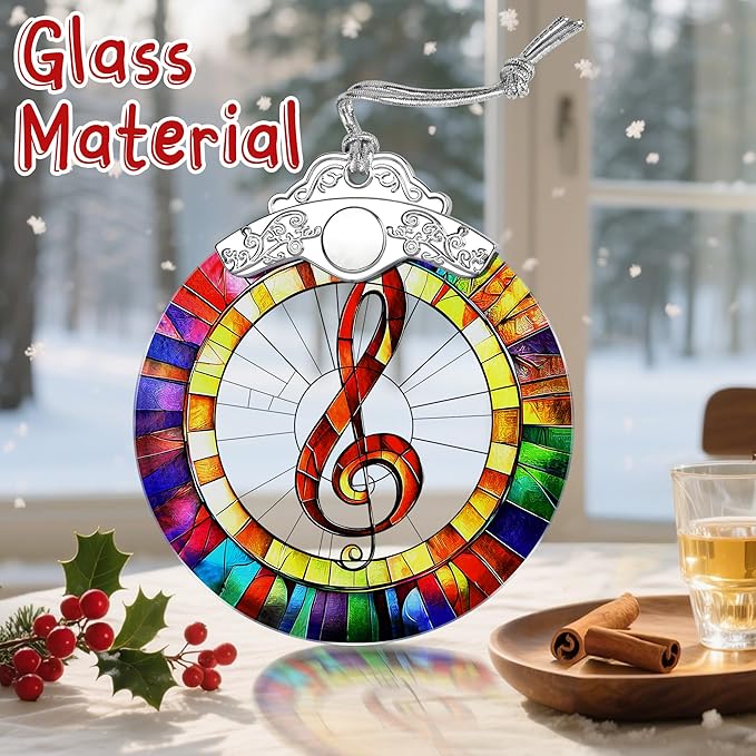 Stained Glass Musical Christmas Ornament：Christmas Tree Ornaments & Holiday Decor – Holiday Presents & Gift Ideas & Music Teacher Gifts & Music Lover Gifts & Musician Gift