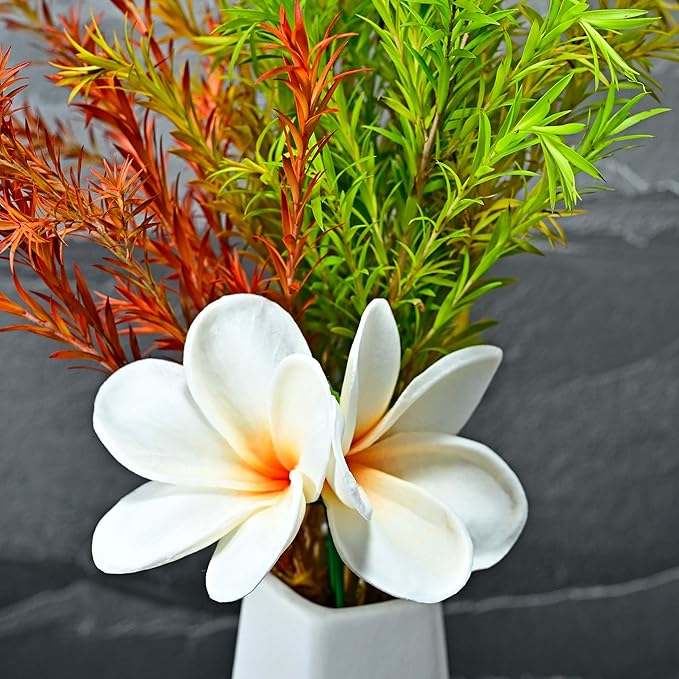 Birthday Gifts for Women 10pcs Gradient Orange Flowers PU Real Touch Flowers Hawaiian Plumeria Frangipani Artificial Flowers for DIY Birthday Gifts Wedding Gifts Home Decor Table Centerpiece