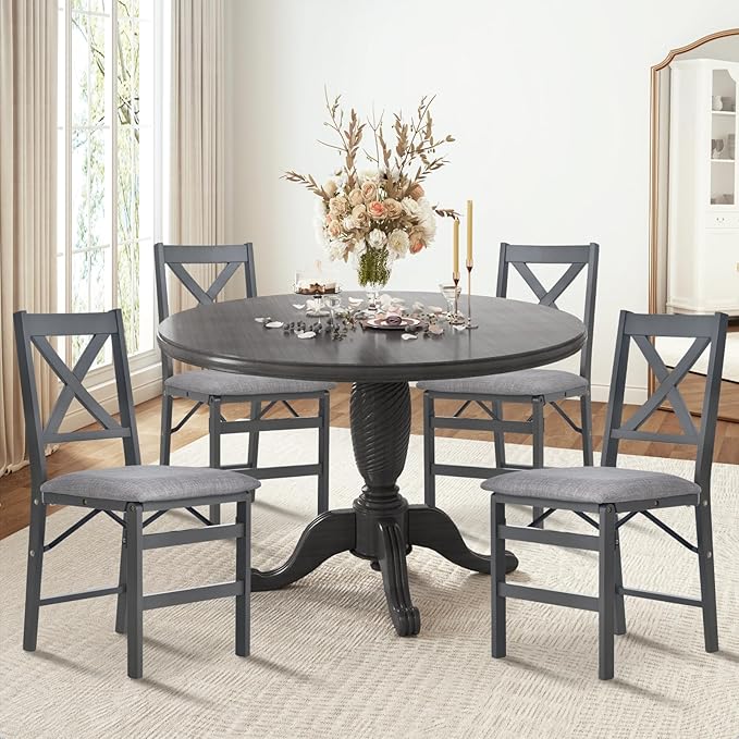 COLAMY Folding Dining Chairs Set of 6, Foldable Chairs with Padded Seats, Wood Folding Dining Room Chairs for Kitchen, Party, Camping, Dark Grey