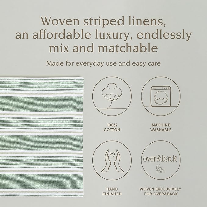 Over&Back Set of 4 Woven Placemats - Colorful Dining Table Mat - 100% Cotton - Machine Washable - Kitchen and Home Decor - Green - 14" L X 20" W