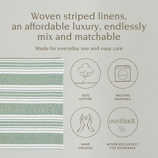 Over&Back Set of 4 Woven Placemats - Colorful Dining Table Mat - 100% Cotton - Machine Washable - Kitchen and Home Decor - Green - 14" L X 20" W