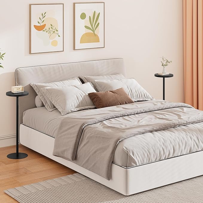 TUTOTAK Tall Round Side Table, Small End Table, Beside Table, Drink Table, Pedestal Side Table, livingroom, Black TB01BK065