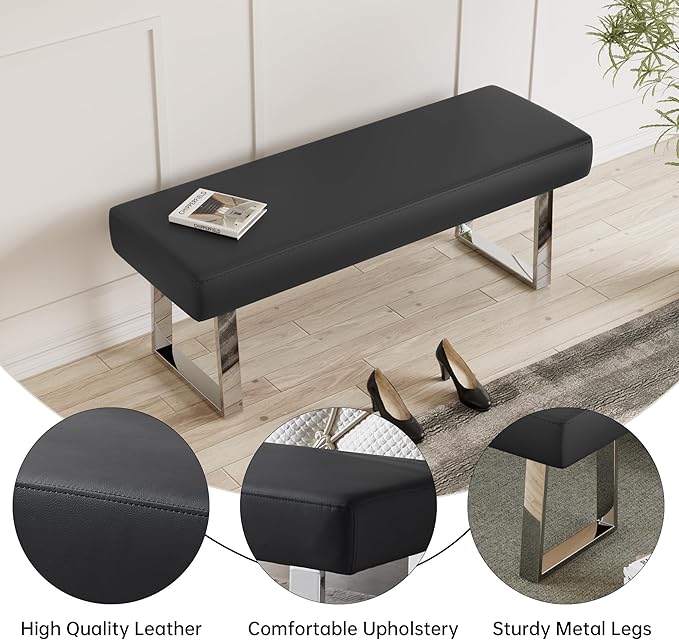 JIEXI Bedroom Bench Bed end upholstered Bench Indoor Corner Small Footstool with Metal Legs, for Kitchen entryway Dining Room and Living Room Window