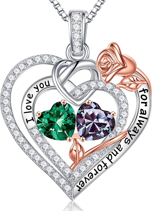 Iefil Christmas Gifts for Wife Women - 925 Sterling Silver Double Birthstone Necklace, Anniversary Birthday Gifts for Women, Jewelry Gift for Wife Girlfriend Mom Her