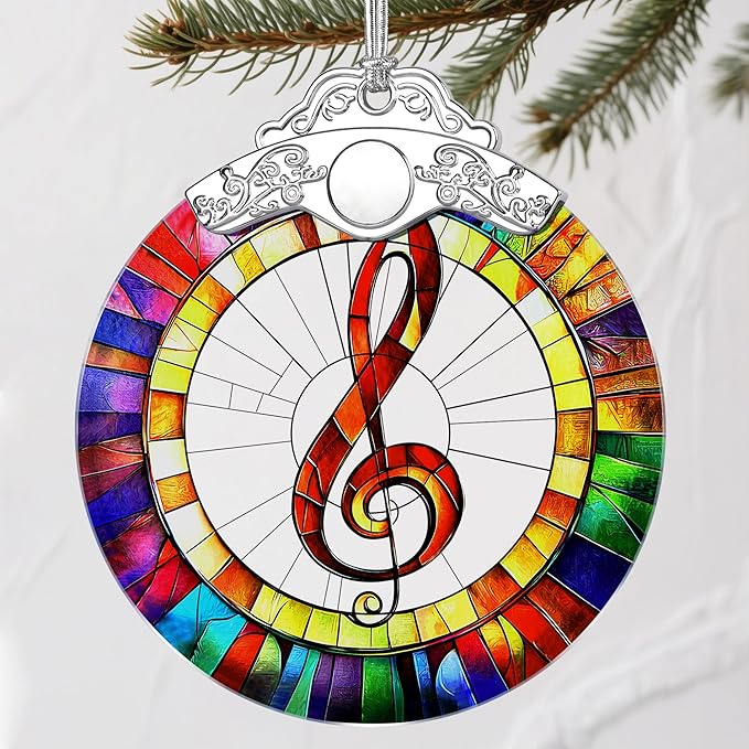 Stained Glass Musical Christmas Ornament：Christmas Tree Ornaments & Holiday Decor – Holiday Presents & Gift Ideas & Music Teacher Gifts & Music Lover Gifts & Musician Gift