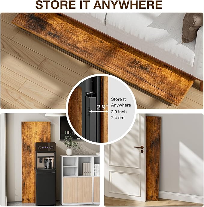 TEMI Long Computer Desk Folding Table - 55.1" Foldable Office Desk, No Assembly, Perfect Writing Table for Bedroom, Dorm, or Apartment, Portable Large Desk or Study Table with Compact Design, Brown