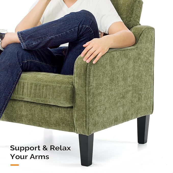 VINGLI Accent Chair for Living Room Chairs Olive Green Reading Chair for Bedroom Scooped Arm Chair Mid Century Modern Accent Chairs Upholstered Comfy Chair for Apartment, Waiting Room