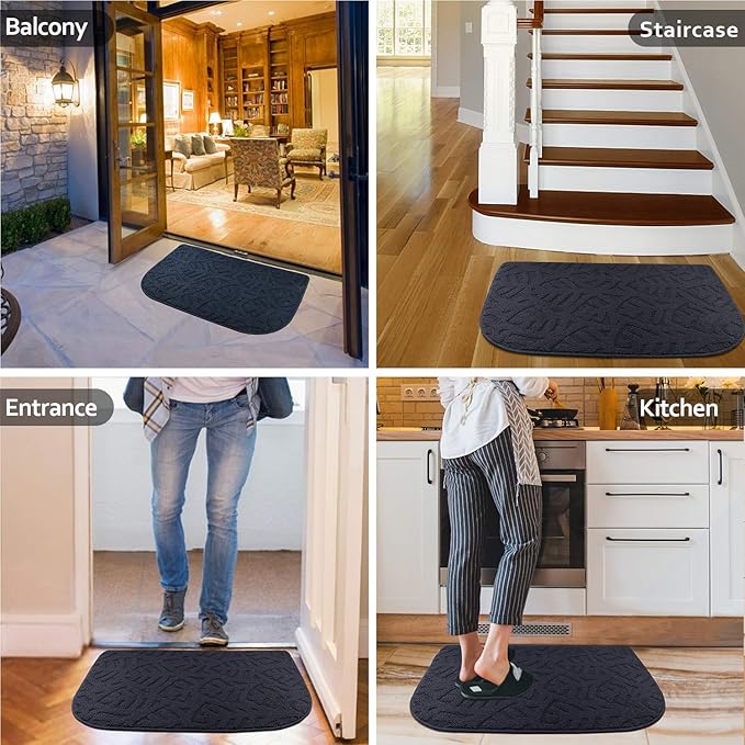 TOONOW Indoor Doormat Front Door Mat,30"x18", Low-Profile Machine Washable Kitchen Rug, Absorbent Mud Half Round Entrance Mat for Outdoors, Entryway, Patio, Bedroom, French Blue