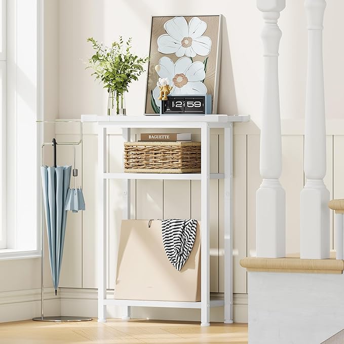 Heybly Small Narrow Side Table for Small Space, Thin Bedside Table, Slim Sofa Table, Skinny End Table, 25.2" Tall Nightstand, Couch Table for Living Room, Bedroom, Study, Balcony, White, HET005WT1