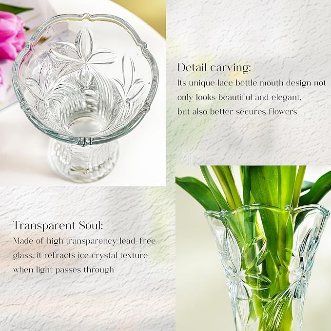 kanpura 9 Inch Glass Vases for Flowers Thickened 2.3 lb Large Flower Vase for Christma Tables Centerpieces Clear Rose Vases for Wedding Reception, Home Decor, Housewarming Gift(Heavy Duty)