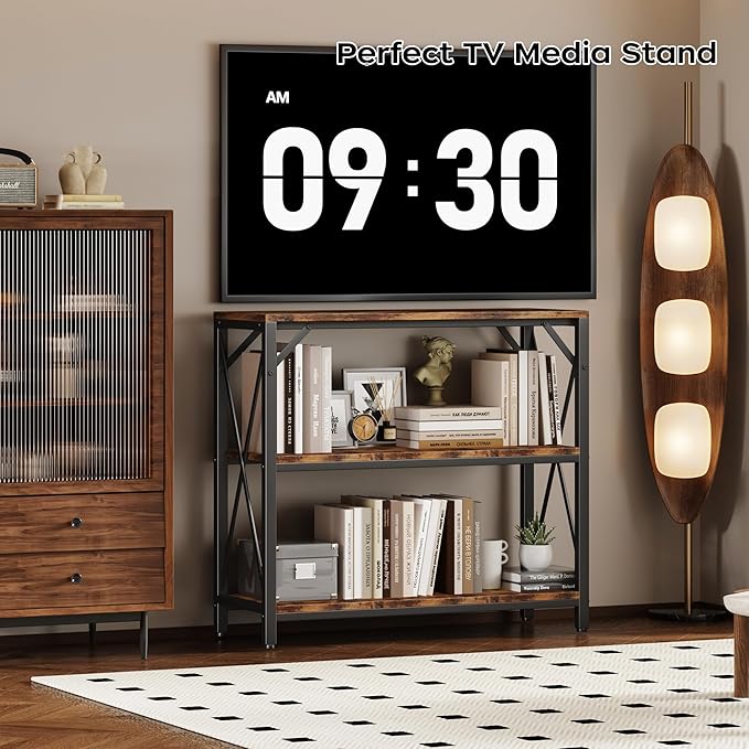 Homeiju Console Table 31.5" Width, 3-Tier Entryway Table with Storage, Industrial Sofa Table with Open Shelves, Foyer Tables for Entryway, Hallway, Kitchen, Living Room and Bedroom, Rustic Brown