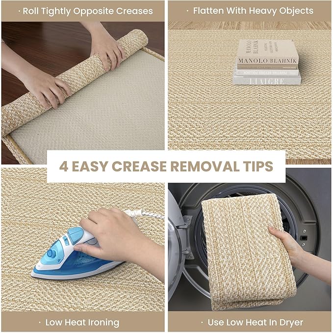 IOHOUZE Washable Exrea Long Hallway Runner Rug 3x20 Non Slip Rubber Backed Kitchen Runner Entryway Runner Indoor, Woven Rug Carpet for Kitchen Hall Entryway Stair, Warm Beige/Orange/Apricot