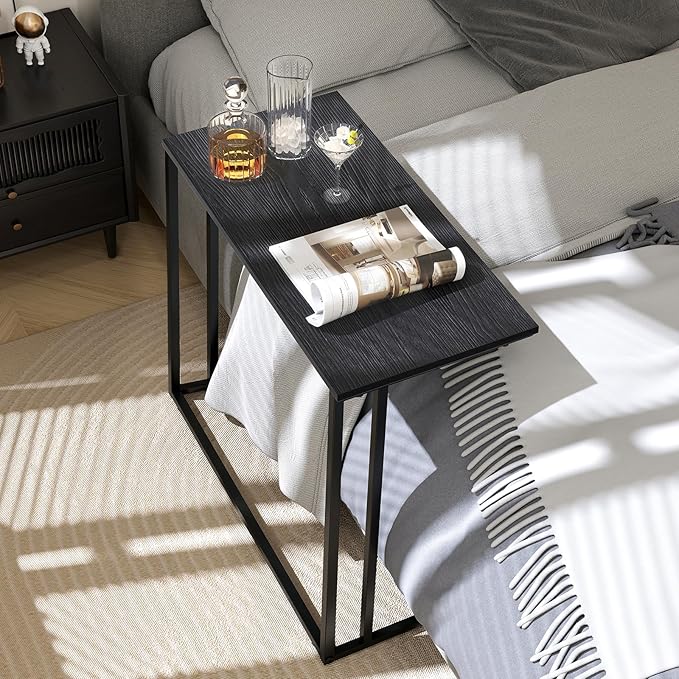 C-Shaped Side Table, Modern End Table with Metal Frame, Space Saving Design for Living Room，Large Surface Couch Table for Bedroom, and Home Office，24 x 12 x 24 inches (Black)