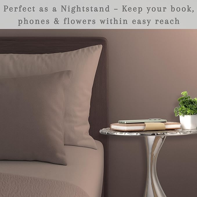 CLEENTABLE Coffee Round Side Table - Pedestal Lightweight Metal End Table - Metal Accent Table for Small Spaces Living Room,Bedroom,Balcony - Easy Assembly, Modern Minimalist Design 18" (Silver)