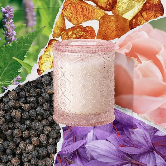 LA JOLIE MUSE Santal Rose Scented Candle – Saffron, Rose & Leather | 6 oz Natural Soy Wax | 40 Hours Clean Burn | Gift-Ready for Hosts & Gatherings | Elegant Home Decor