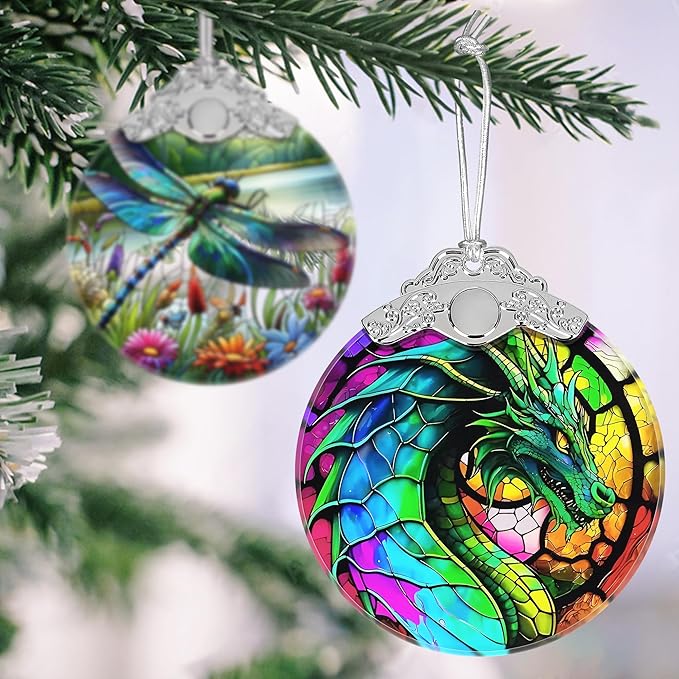 Majestic Dragon Christmas Ornament - Stained Glass Hanging Decoration for Tree, Gift Idea