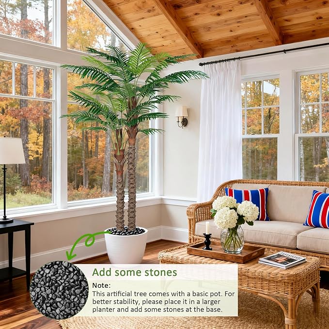 7FT UV-Resistant Faux Palm Tree–84in Realistic Artificial Palm Tree Indoor Outdoor, Tropical Fake Plant for Home Office Patio Poolside Yard Christmas Hotel Gift