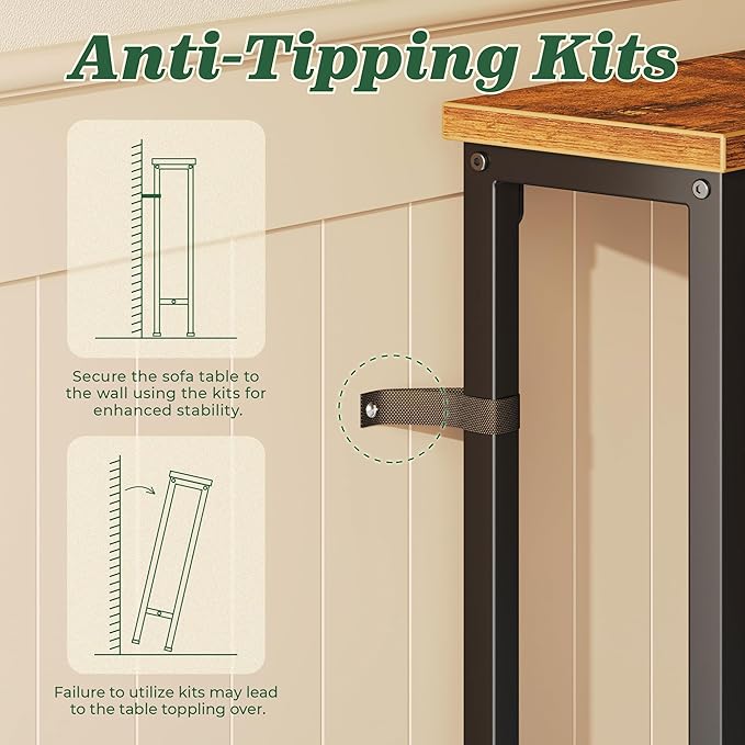 SUPERJARE 106.3 Inch Sofa Table with Power Outlets and USB-C Ports, 5.9 Inch Narrow Console Tables, Entryway Hallway Couch Tables with Storage, Behind Sofa, Small Spaces, Living Room, Rusitc Brown