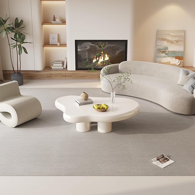 46.06" Cloud Shaped Coffee Table for Living Room,Cream Style Center Table with 4 Legs,Cute Side Table, Tea Table for Home, Easy Assembly, Cream White