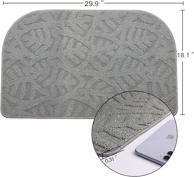 TOONOW Indoor Doormat Front Door Mat,30"x18", Low-Profile Machine Washable Kitchen Rug, Absorbent Mud Half Round Entrance Mat for Outdoors, Entryway, Patio, Bedroom, Light Grey