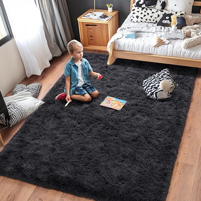 Rugs for Living Room 8x10, Soft Shaggy Modern Shag Area Rug for Bedroom, Upgrade Non-Slip Plush Fluffy Carpet for Kids Boys Girls Room Home Decor Aesthetic, Charcoal Gray