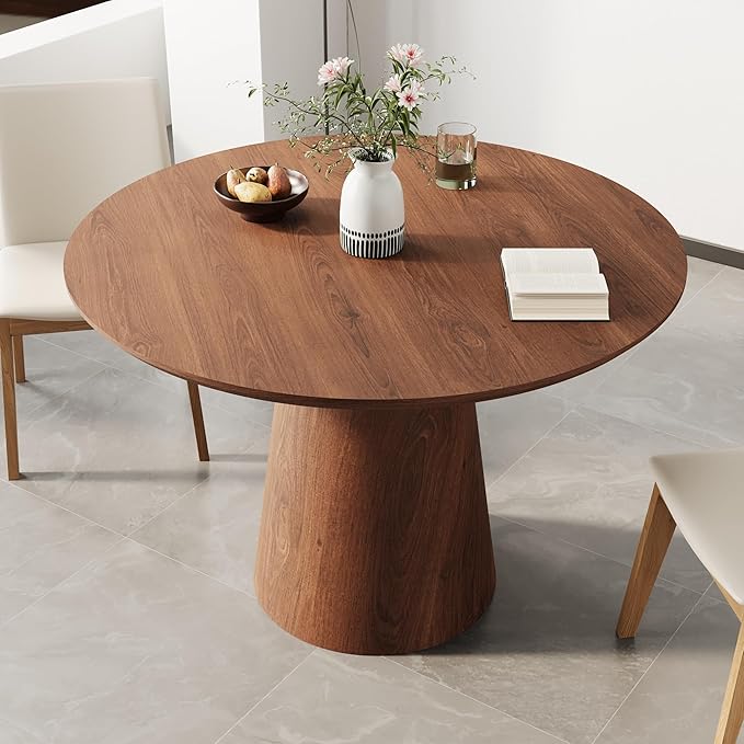 Round Dining Table for 4, 43'' Modern Wooden Pedestal Table, Farmhouse Kitchen Table, Minimalist Round Table Circle Dining Tables for Living Room & Dining Room