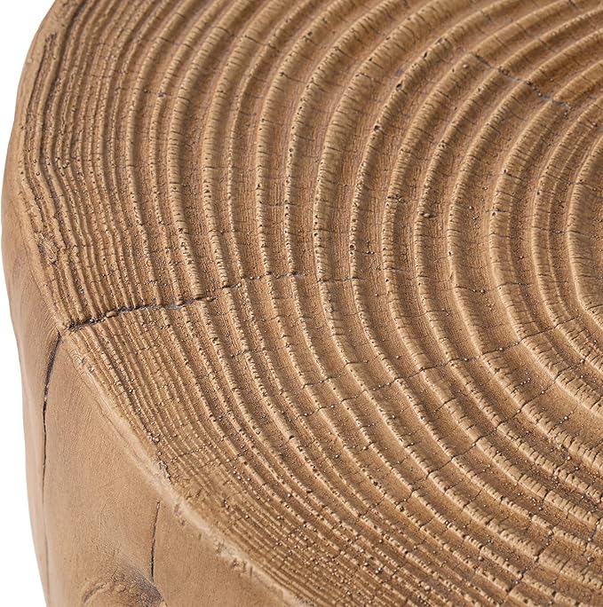 SUNBURY Outdoor Stump Side Table, Faux Wooden Concrete Side Table, Tree Stump Wooden Stool, Patio End Table, Round Outdoor Accent Drum Table, Light Brown Ottoman or Plant Stand