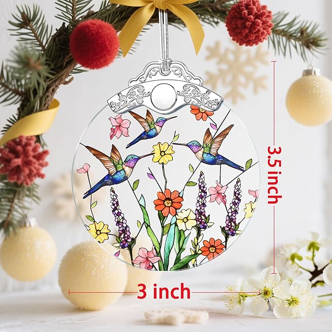 Stained Glass Hummingbird Ornament: Christmas Decorations, Ornaments for Christmas Tree & Holiday Ornaments – Holiday Presents, Gift Exchange Ideas & Keepsake Gift for Family, Coworkers & Friends