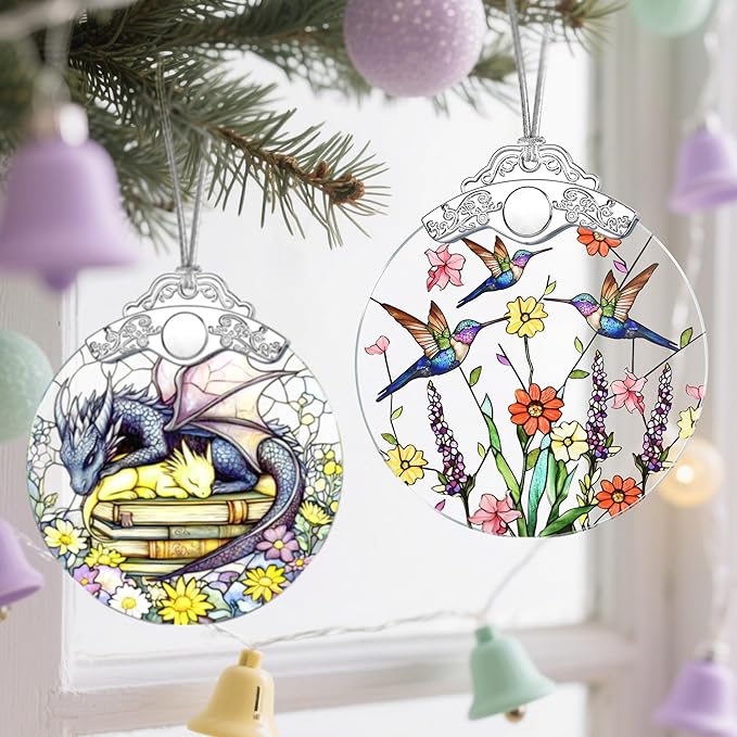 Stained Glass Hummingbird Ornament: Christmas Decorations, Ornaments for Christmas Tree & Holiday Ornaments – Holiday Presents, Gift Exchange Ideas & Keepsake Gift for Family, Coworkers & Friends