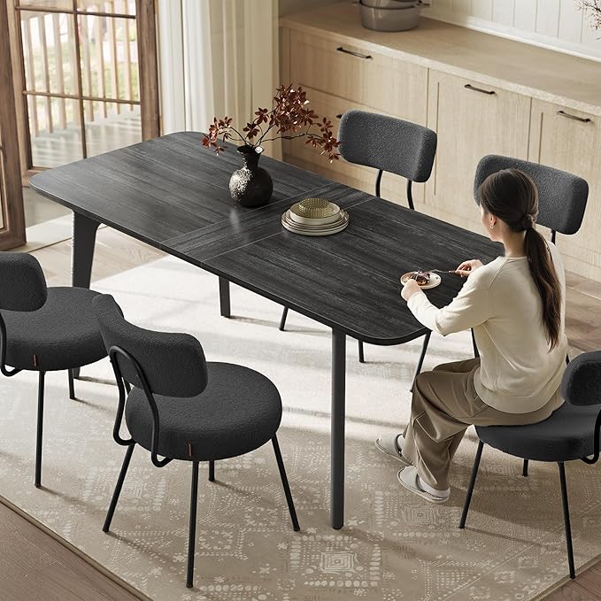 VASAGLE MAEZO Collection - Extendable Dining Table for 4/6/8, Kitchen Table with Tapered Legs, Curved Transitions, for Dining Room, Kitchen, Home Office, Charcoal Gray UKDT090B01V1