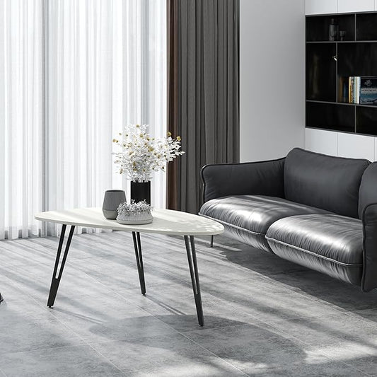 Manora Small Oval Coffee Table White, Modern Coffee Tables for Living Room, Office Coffee Table Small Space, Minimalist Center Table, Tea Table, Easy Assembly