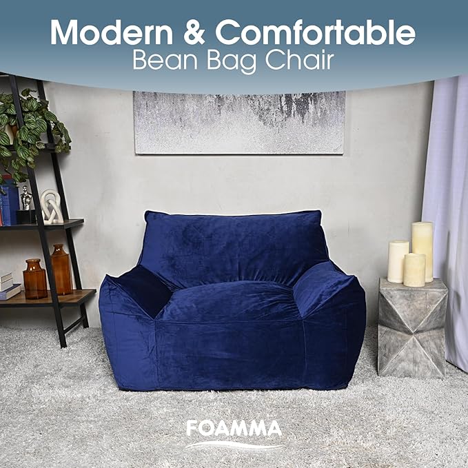 Foamma Large Bean Bag Chair for Adults, Navy Blue – Single-Person Bean Bag Chair with Armrests, High-Density Foam, Cozy and Plush Reading Seat, Ideal for Bedroom and Relaxation