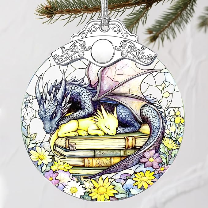 Stained Glass Dragon Ornament: Christmas Decorations, Ornaments for Christmas Tree & Holiday Ornaments – Holiday Presents, Gift Exchange Ideas & Elegant Keepsake Gift for Family, Coworkers & Friends