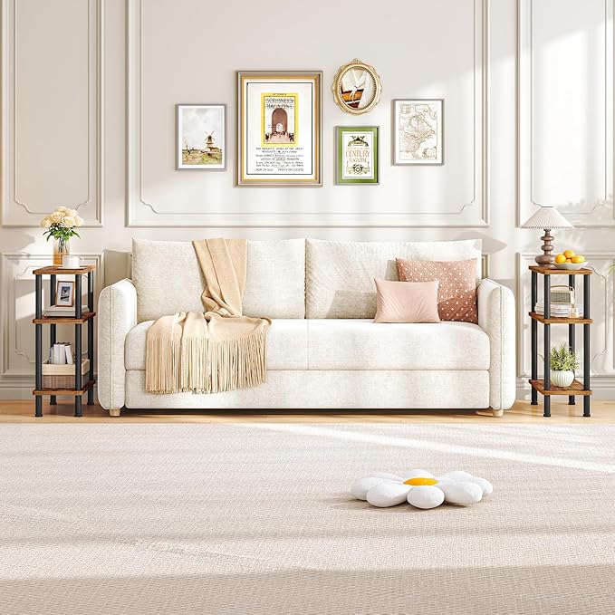 HOOBRO Narrow Side Table, 3-Tier Slim End Table No Tools Needed, Twist-On Assembly, Skinny Nightstand Sofa Storage Shelf for Living Room, Bedroom, Study, Rustic Brown and Black BF246BZ01N1