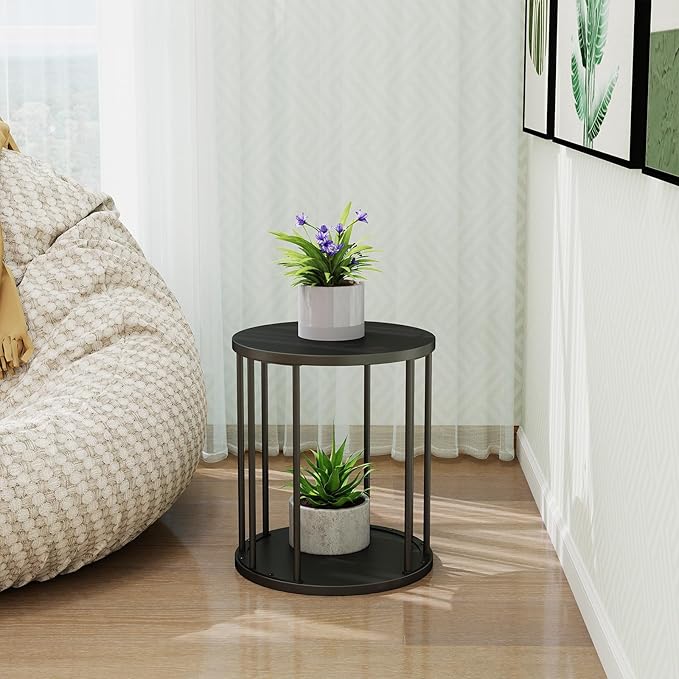 Plant Stand Indoor,small plant stool,Flower Pot Corner stand holder,Mid Century Heavy Duty Metal Tall Home Decor,Modern Round End Table,Small Rustic Display Stand for Living Room,Bedroom(Black,2 Packs)