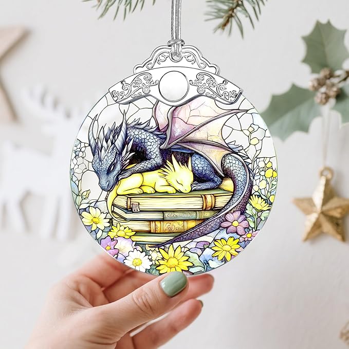 Stained Glass Dragon Ornament: Christmas Decorations, Ornaments for Christmas Tree & Holiday Ornaments – Holiday Presents, Gift Exchange Ideas & Elegant Keepsake Gift for Family, Coworkers & Friends
