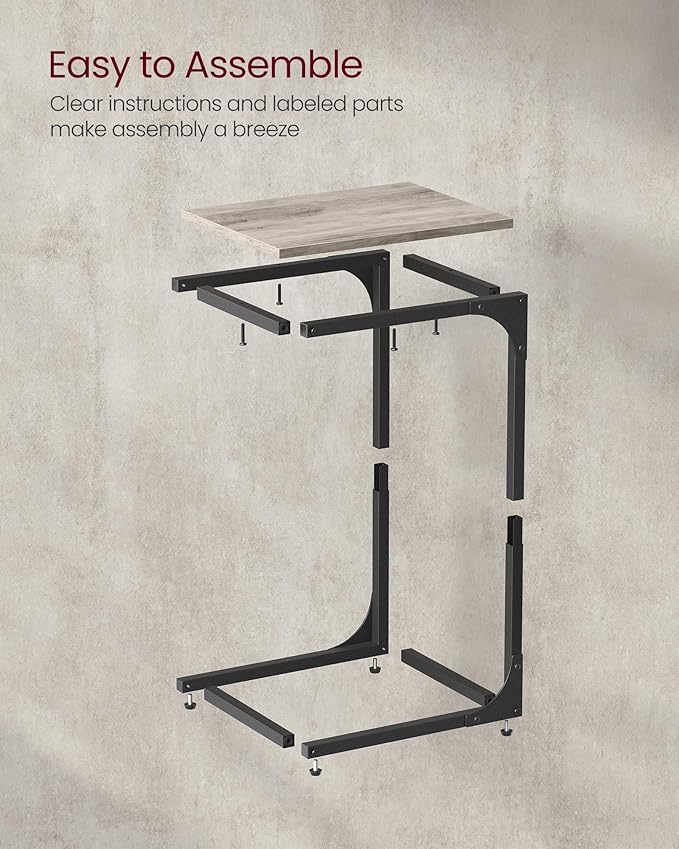 VASAGLE C-Shaped End Table, Small Side Table for Couch, Sofa Table with Metal Frame for Living Room, Bedroom, Bedside, Greige and Black