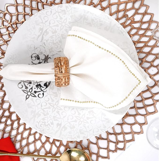 Boho Chic Dining décor Set of 12 - Handmade Napkin Rings Rustic Woven Rattan Napkin Holders for Dining Table, Weddings, Parties, Holiday Gatherings, and Everyday Use (Natural) - ALPHA Living HOME