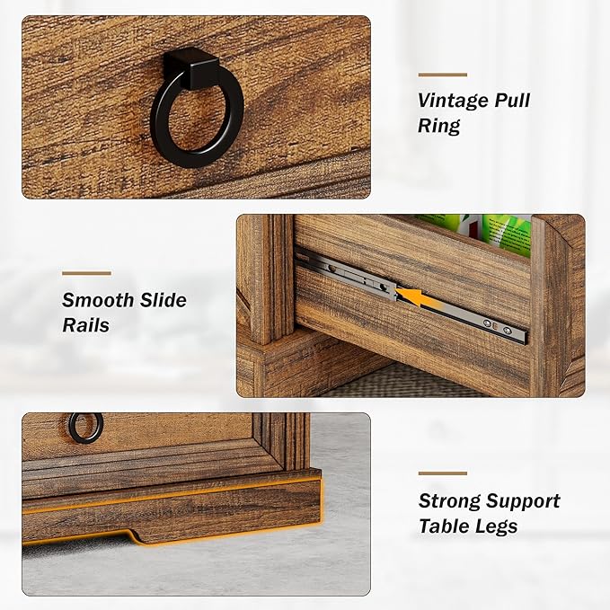 Rustic Coffee Table with Drawers 47 inch Living Room Tables with Storage, Wooden Center Table for Reading Playing Room Home Accent Table for Dining Room Apartment, Walnut