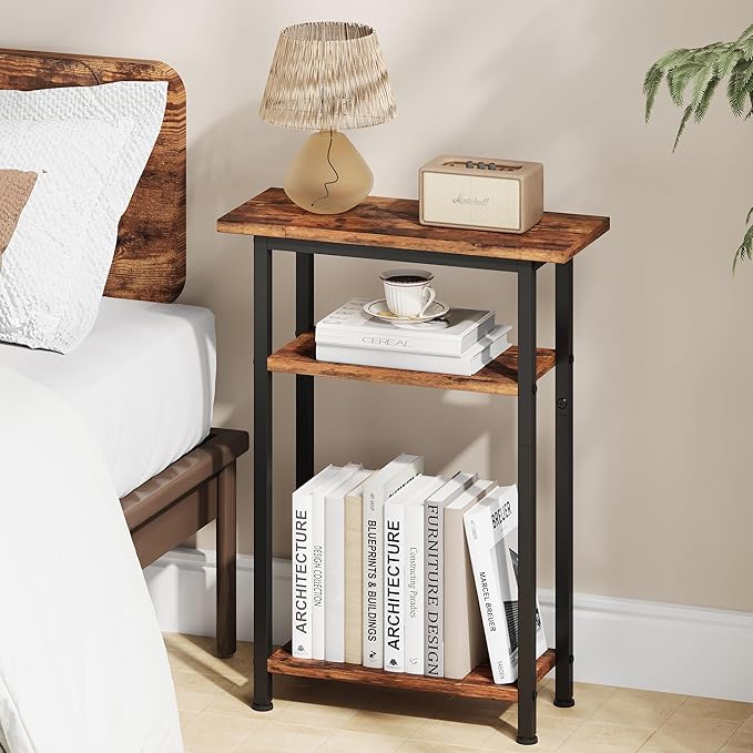 Heybly Small Narrow Side Table for Small Space, Thin Bedside Table, Slim Sofa Table, Skinny End Table, 25.2" Tall Nightstand, Couch Table for Living Room, Bedroom, Study, Rustic Brown, HET005SR1