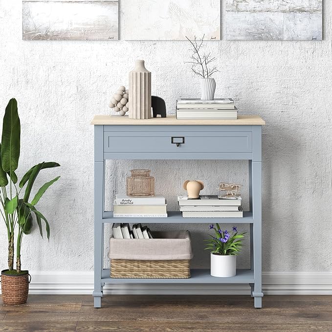 KINTNESS Entryway Table, Narrow Console Table Hallway Tables with Storage for Living Room/Hallway/Foyer, Grey