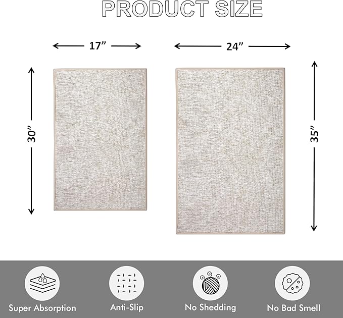 Ultra Thin Indoor Door Mat, Low-Profile Door Mats Indoor Entrance, Non-Slip Natural Rubber Backing Doormat, Washable Entryway Doormats, Fade Resistant Dirt Trapper for Kitchen, 35''x24'',Beige