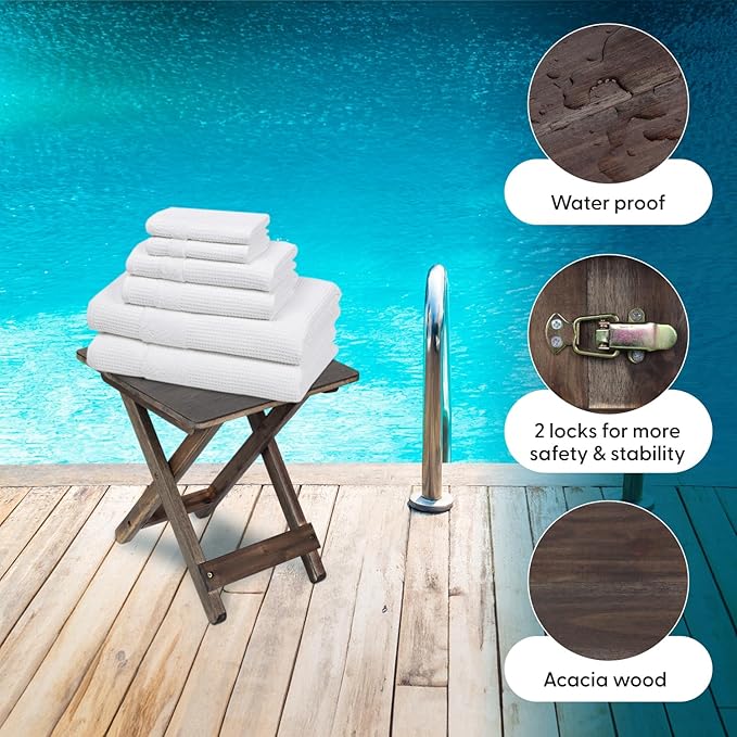 Small Patio Table, Folding Side Table, Accent Table, Wooden Top for Living Room, Bedroom (Square - Walnut - Set 2)