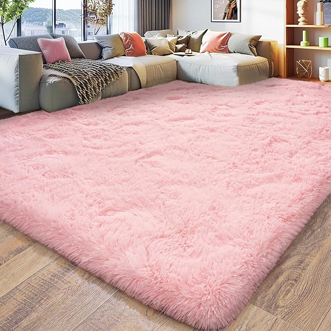 8x10 Large Area Rugs for Living Room, Ultra Fluffy Shag Rug for Bedroom, Modern Plush Soft Carpet for Girls Boys Kids Room Dorm Fuzzy Non Slip Rug for Home Decor Aesthetic, Pink