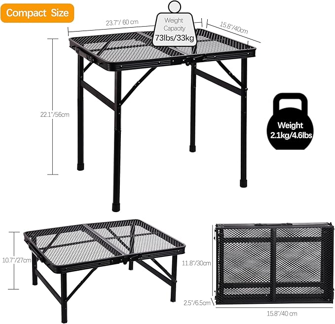 Small Folding Table for Camping Picnic Grill,Garden BBQ Side Table-Portable Lightweight,Compact,Height Adjustable Patio Outdoor Table with Carry Bag