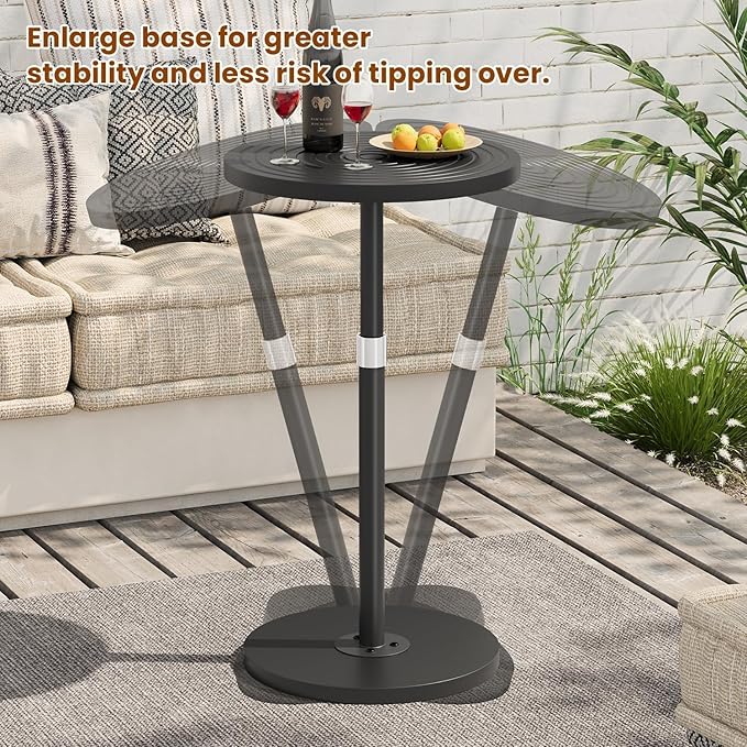 Round Side Table, Adjustable-Height Drink Table for Small Spaces, Pedestal Martini Table, Cocktail Tables Weighted Base for Living Room, Bedroom, Bathroom, Office, Black