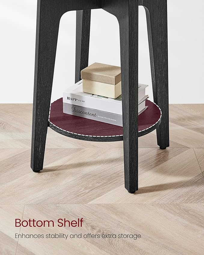 VASAGLE MAEZO Collection - Side Table, 2-Tier Small Round End Table, Nightstand with Tapered Legs, Curved Transitions, for Small Spaces, Living Room, Bedroom, Charcoal Gray ULET283T22